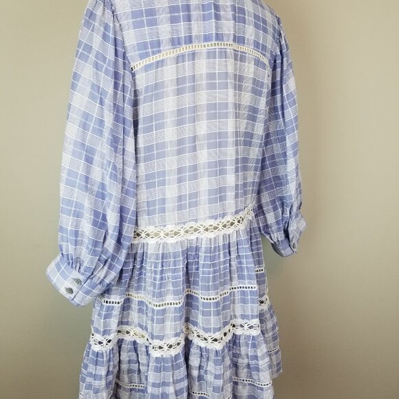 Adorable Free People Light Blue & White Plaid w/Lace Time Out Tunic * Size Med - Picture 6 of 11